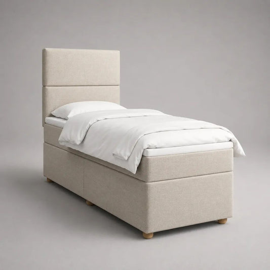 Boxspringbett-Komplettset mit Matratze und Topper, gepolstertes Einzelbett, 90 × 200 cm, Beige