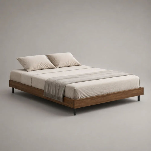 Doppelbett-Bettgestell ohne Kopfteil mit Lattenrost, Nussbaumdekor, Braun/Schwarz, 160 × 200 cm