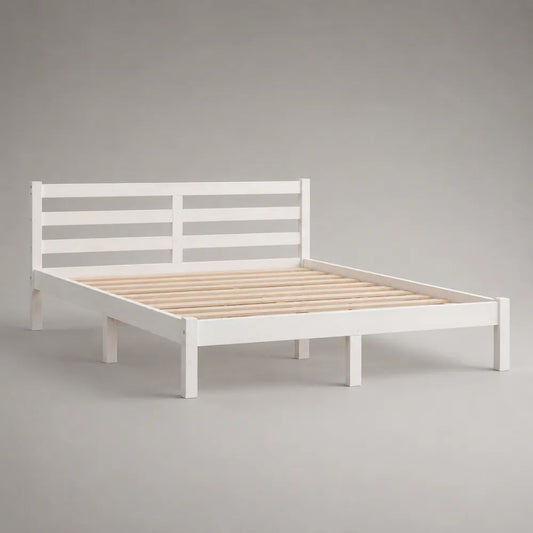 Bettgestell Doppelbett aus massivem Kiefernholz mit Lattenrost, Weiß/Natur, Liegefläche 140 x 200 cm