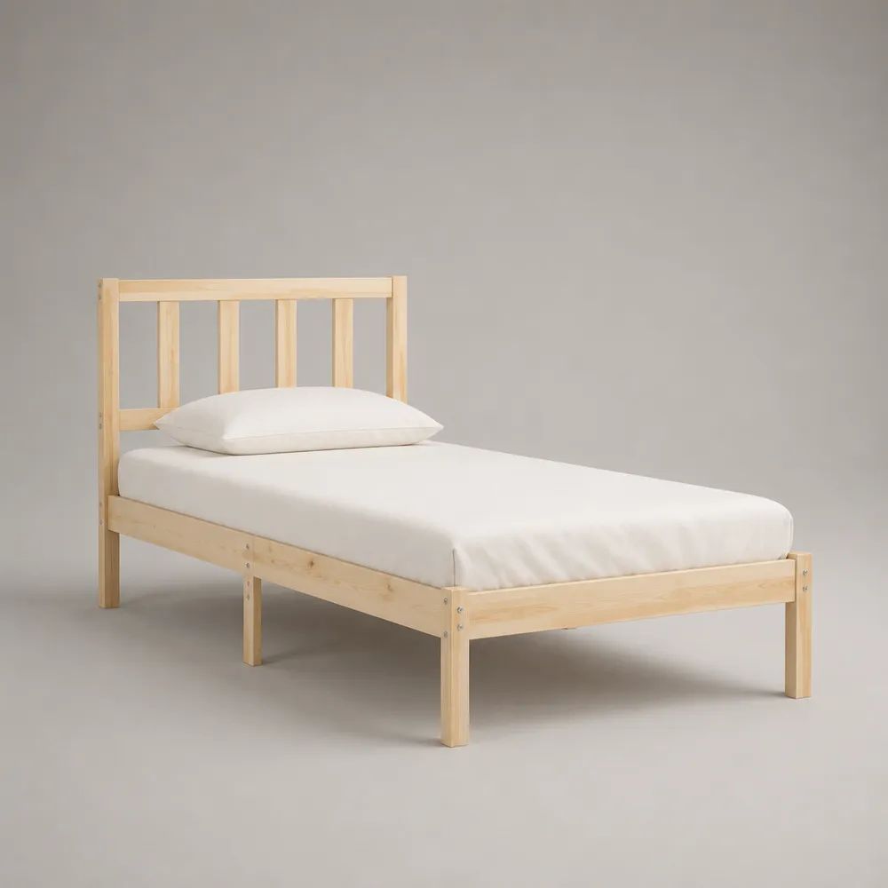 Einzelbett aus Holz mit Kopfteil und Lattenrost, Natur, Liegefläche 90 × 200 cm, Außenmaße 206 × 96 × 82 cm