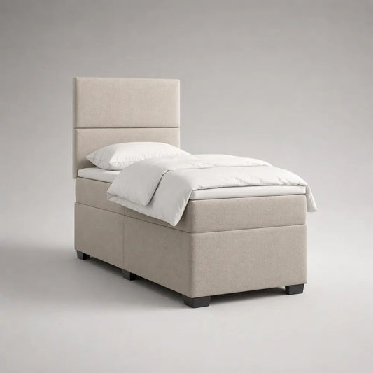 Boxspringbett 90 x 200 cm mit Matratze und gepolstertem Kopfteil, Stoffbezug, Beige/Schwarz