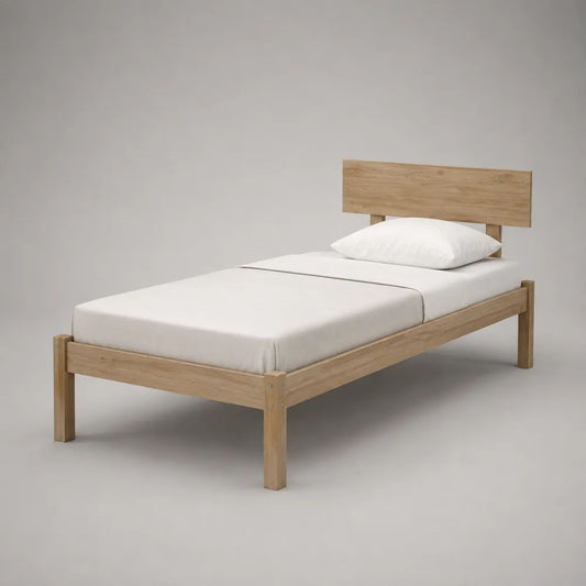 Einzelbett aus Kiefer-Massivholz mit rechteckigem Kopfteil, Natur, 90 x 200 cm