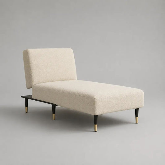 Chaiselongue mit Rückenlehne aus Polyester-Bouclé, rechteckig, Creme/Schwarz/Goldfarben, 170 x 75 x 88 cm