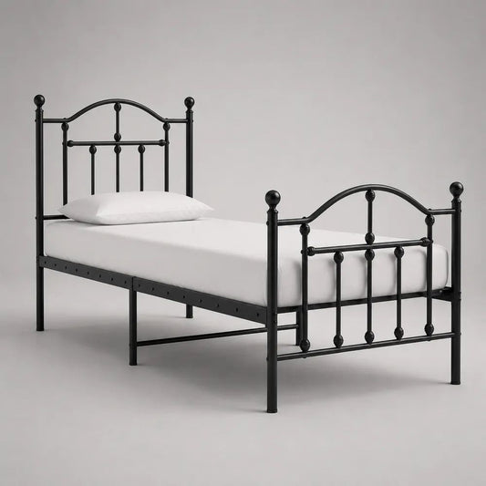 Metallbett Einzelbett aus Stahl mit Bogenkopfteil, Schwarz, 90 × 200 cm