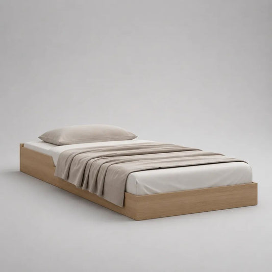 Einzelbett-Bettgestell aus melaminharzbeschichteter Spanplatte, Eiche Natur, 96 × 205 × 30 cm, Liegefläche 90 × 200 cm